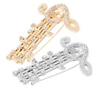 Operitacx Rhinestone Brooch Pins 2Pcs Musical Note Alloy Treble Clef Eighth Note Pins for Women Party Wear and Scarf Decoration (Gold/Silver)