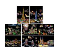 Operitacx Scratch Paper Building Scratch Cards with Ivory Board Material and Draw Pictures for School Classroom Rewards Featuring City Buildings Night View Design