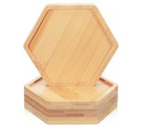 Operitacx Set of 4 Hexagonal Bamboo Plant Coasters for Succulent Planters with Smooth Surface and Deformation Resistant Base, for Office Desk and DIY Craft Use