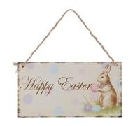 Operitacx Sign Shape Wooden Hanging Rabbit, with Easter Design Easy Hanging Twine Included, Rectangular or Decor Happy Accent for Party House Decoration Home