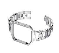 Operitacx Stainless Steel Smartwatch Band with Rhinestone Decor and Frame Comfortable Replacement Strap Compatible with Fitbit Blaze Unisex Silver Watch Accessory