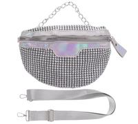 Operitacx Stylish Shiny Silver Waist Pack for Girls, Pu and Metal Finish, Practical Crossbody Chest Bag for School and Beach, Convenient to Carry and Fashionable for Everyday Use