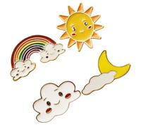 Operitacx Sun Moon Rainbow Brooch Pins 4Pcs Alloy Corsage Set for Coats Suits and Cardigans Assorted style
