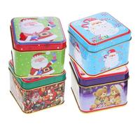 Operitacx Tinplate Candy Boxes for 4pcs and Large Capacity Fadeless Pattern Printing, Adorable Christmas Themed Storage Boxes Festive Color Biscuits and Chocolate