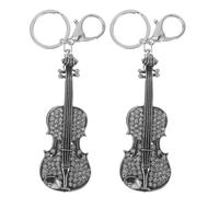 Operitacx Tiny Violin Keychains Elegant and Versatile Use as Charming Accessories 2pcs with Sparkling Rhinestones, Stylish Zinc Alloy Mini Musical Instrument Pendant for Bags and Purses