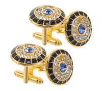 Operitacx Unique round Eye Design Polished Presentation 2 Pairs with Alloy and Rhinestone Material Elegant Style Men's Cufflinks for French Cuff Shirts for Wedding and Formal Gatherings