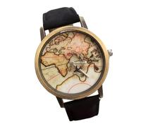 Operitacx Unisex Canvas Watch with Map Dial and Rotating Plane Second Hand
