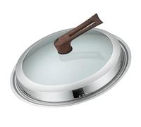 Operitacx Universal Cooking Pot Lid Multi-function Pot Cover with Stainless Steel Rim Glass Top and Wooden Handle Silver Fresh-keeping Anti-splash Design for Kitchen Use