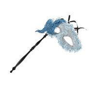 Operitacx Venetian Dragon Motif Handheld Stick Mask with Ornamental Wing Pattern in Blue Plastic and Fabric, Easy Carrying and Maintenance for Dress Party and Prom Ball
