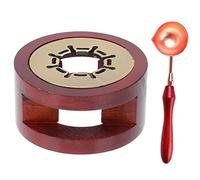 Operitacx Versatile Retro Style Wooden Wax Seal Stove Melting Warmer with Red Handle Rose Gold Spoon Portable Compact Lacquer Wax Melting Furnace for DIY Letter Envelope Sealing