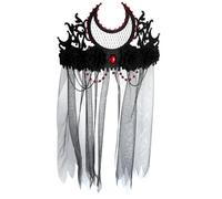 Operitacx Vintage Gothic Headband Crown with Black Mesh Veil, Elastic and Not Easy to Fall, for Halloween and Stage Performances, Unique Design with Felt and Rhinestones