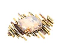 Operitacx Vintage Inspired Rhinestone Brooch Pin for Women, Elegant Rectangular 3d Shape with Zinc Alloy and Crystal, Versatile Accessory Resistant to Wear for Weddings and Formal Events
