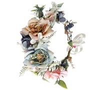 Operitacx Vintage Large Floral Headband for Bride with Artificial Peony Flowers and Ribbons, Wedding Bridal Hair Accessory, Floral Crown Suitable for Beach and Ceremony
