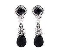 Operitacx Vintage Non-pierced Earrings Clip-on Black for Women Alloy Drop Teardrop Comfortable Long Anniversary Celebration and Business Gifts