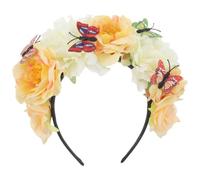 Operitacx Vintage Yellow Butterfly Flower Headband for Halloween and Balls, Polyester Material with Realistic Floral Details, Comfortable to Wear Retro Mexican Style Headpiece