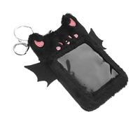 Operitacx Visible Plush Card Sleeve Devil Wings Design Soft Protective Postcard Holder with Transparent Window for Id Credit Bus Cards Student Display Keychain Accessory Black