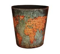 Operitacx Waste Paper Bin, PU Leather Trash Can, World Map Bedroom Bin British Style Waste Bin Garbage Can for Toilet Bathroom Bedroom Office et Decorative Garbage Can for Bathroom Office Paper