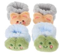 Operitacx Water Absorption Wristbands for Women and, Plush, 4Pcs, Comfortable to Wear and Supple, for Makeup and Spa with Cute Cartoon Frog and Strawberry Designs