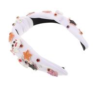 Operitacx White Halloween Headband with Pearl and Rhinestone Knots, Creative Devil Pumpkin Design, Versatile Cloth and Plastic Hair Accessory for Stage Performances and Gothic Party