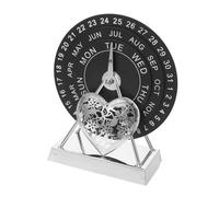 Operitacx Wooden Perpetual Calendar with Manual Rotation Circular Dial Sturdy Metal Stand Artistic Desk Ornament for Home Office Decoration Sustainable and Date Tracker Gift