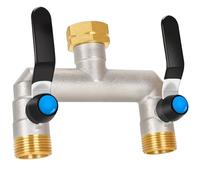 OPERMAXER 2 Way Divider [Large Flow], 3/4 Inch Nickel Plated Brass Water Tap Water Distributor, 304 Stainless Steel Handle, Larger Outlet for More Efficient Garden Watering