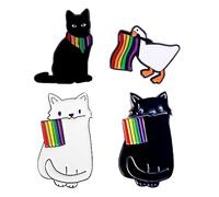 Opexicos 4Pcs Black and White Rainbow Cat Brooch Gay Pride Rainbow Flag Goose and Black Cat Enamel Pin, Metal, alloy