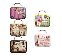 Opexicos 4Pcs Europe Style Vintage Suitcase Shape Metal Candy Storage Box Wedding Favor Tin Box Cable Organizer Container tin boxes gift storage boxes