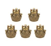 Opexicos 5Pcs Brass Retro Lucky Cat Keychain Pendant Zodiac Ornament Accessories Diecast Pure Copper Solid Kitten Pendant