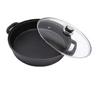 Opexscal Cast Iron Skillet with Tempered Glass Lid, 12-Inch Double Handled Cast Iron Deep Frying Pan with Lid for Kitchen and Camp