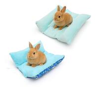 OPEYATOYS 2 Pcs Flannel and Oxford Reversible Rabbit Bed Mat for Small Animals Thickened Concave Design for Rabbits Guinea Pigs Puppy Squirrel 35x32x6cm