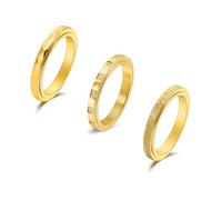 OPFIV 3mm Fidget Rings for Anxiety Relief - 18K Gold Plated Titanium Steel Glitter Sandblast Diamond Spinner Ring Set for Women Men Thin Stackable Thumb Rings Band Stress Relief Jewelry, 6, Stainless