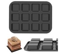 OPFYWF 12 Cavity Square Muffin Tin Tray Non-Stick Mini Square Cake Pan Carbon Steel Squares Muffin Tin Tray Sturdy Mini Cupcakes Cake Mold Muffin Moulds for Oven Baking 35.5 x 26.5 x 3 cm (Grey)