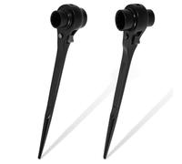 OPFYWF 2Pcs Ratchet Podger Spanner High Carbon Steel Scaffold Spanner Double Sided Podger Bar Scaffold Spud Wrench Ratchet Scaffolding Wrench for Buildings Construction (19x22mm)