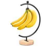 OPFYWF Banana Holder Stand Moon Shape Banana Hanger Rack Metal Banana Tree Holder with Wood Base Stable Banana Hook Hanger Decorative Grape Stand Holder for Hanging Banana Grape (Black)