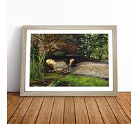 Ophelia By John Everett Millais Framed Wall Art Picture Print - Canvas Painting - Modern Home Décor Poster - Ready to Hang for Living Room Bedroom Kitchen - Oak A4 (27 x 36 cm)
