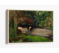 Ophelia John Everett Millais Canvas Floater Frame Print Picture Art - Light Oak Frame 36 inch wide x 24 inch high