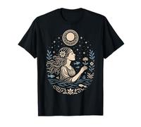 Ophelia Moonlight Woman with Flower Under Stars and Moon T-Shirt