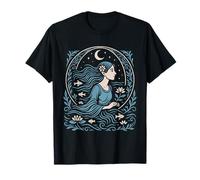 Ophelia Moonlight Woman with Flower Under Stars and Moon T-Shirt