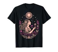 Ophelia Moonlight Woman with Flower Under Stars and Moon T-Shirt