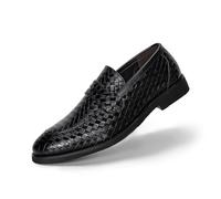 Ophestin Men's Loafers Moccasins Weave Formal Dress Shoes Slip-On Driving Business Shoes Black 6.5uk
