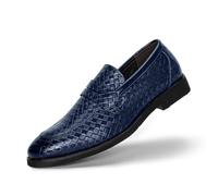 Ophestin Men's Loafers Moccasins Weave Formal Dress Shoes Slip-On Driving Business Shoes Navy 10.5uk