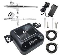 OPHIR Airbrush Kit, Air brush Kit with Air Compressor, Airbrush Compressor with 2x Airbrush Holder, 2x 1.8M Air Hose, 2x Airbrush for Model, Nail Painting, Adjustable 5 Modes, Pressure Up to 41 PSI