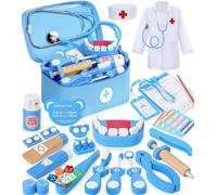 Ophy Dentist Toys for Kids Age 3+, 40PCS Wooden Doctors Set Pretend Play Dental Kit with Tooth Model, Stethoscope, Toothbrush, Educational Toy Gift for Boys and Girls
