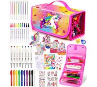 Ophy Girls Birthday Presents - Arts and Crafts for Kids Pencil Case with Diamond Stickers Washable Markers Stationery Set Colouring Set Drawing Painting Sets Markers Set Double Marker Pen Girls Gifts