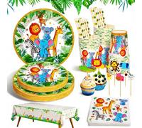 Ophy Jungle Safari Theme Tableware Set | 134Pcs Disposable Paper Plates, Napkins, Cups - Safari Party Decorations, Kids Birthday Party Supplies, Animal Tableware, Baby Shower Plates Set Christmas