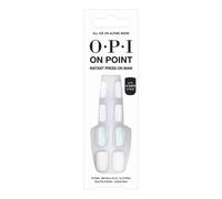 OPI On Point All Ice on Alpine Snow | Short Round White & Accent Blue Nail Art Press On Nails | With Nail Glue | Long Lasting Reusable Non-damaging