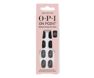 OPI On Point Swirl Next Door | Short Round Black with Abstract Swirls Nail Art Press On Nails | 24 Count with Nail Glue | Long Lasting Reusable Non