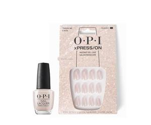 OPI xPRESS/ON Press On Nails & Cuticle Oil, 30 Pcs Reusable False Nails with up to 14 Days of Wear, Deeply Nourishing Cuticle Oil, Gel-Like Salon Manicure, Vegan, Throw Me a Kiss Nude Nail Polish