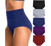 OPIBOO High Waisted Womens Underwear Cotton Tummy Control Threaded Postpartum Full Coverage Panties Stretch Briefs, Multicolored, XL-XXL