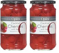 Opies Cocktail Cherries With Stems 500g Jar, Red (Pack of 2)